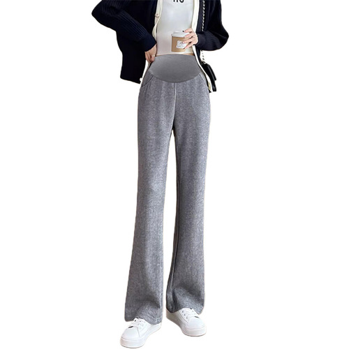 Maternity lined micro-trumpet pants for autumn and winter , imitation cashmere wide-leg pants, snow flannel casual straight-leg pants