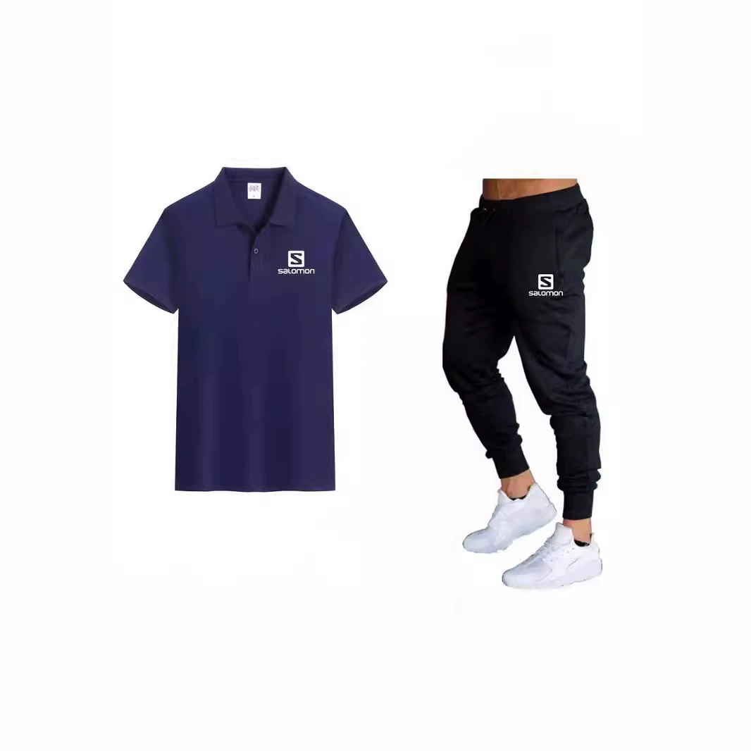 Летний тонкий модный поло-костюм для мужчин в корейском стиле, с короткими рукавами и брюками.