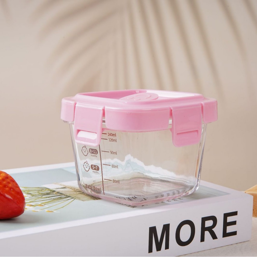 cubierta de silicona alta borosilicona 140ml caja de preservación de alimentos suplementarios tazón de alimentos suplementarios cubiertos de bebés tazón de frutas sellado de almacenamiento