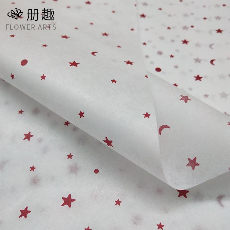 Papel de forro floral nuevo con estampado dorado, papel de pera con estrellas y luna, papel para envolver ramos, materiales de embalaje de alta gama para floristerías y flores frescas