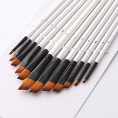 供應水粉油畫筆 尼龍毛珍珠白杆舌鋒斜鋒12支套裝水彩筆廠家批發