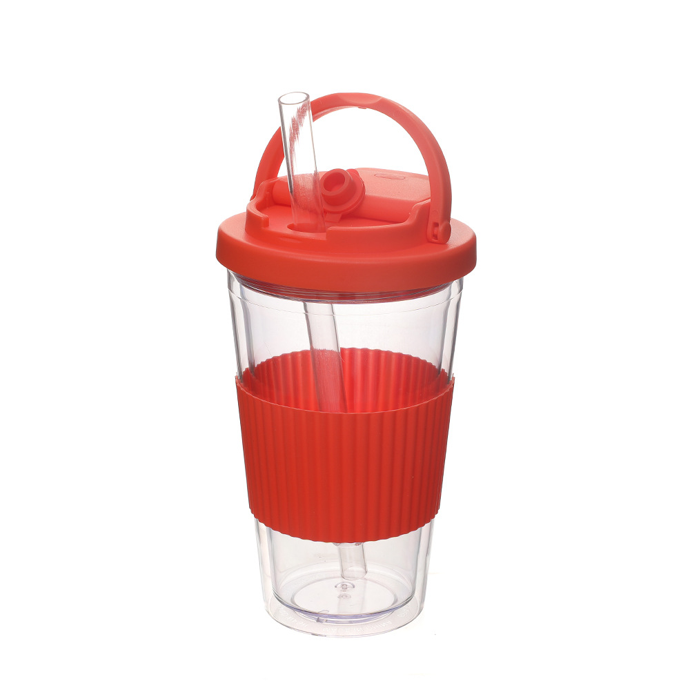 Nuevas tazas de paja de doble cubierta de bebida, tazas de plástico portátiles de alta calidad de verano al aire libre, tazas de agua de grado alimenticio