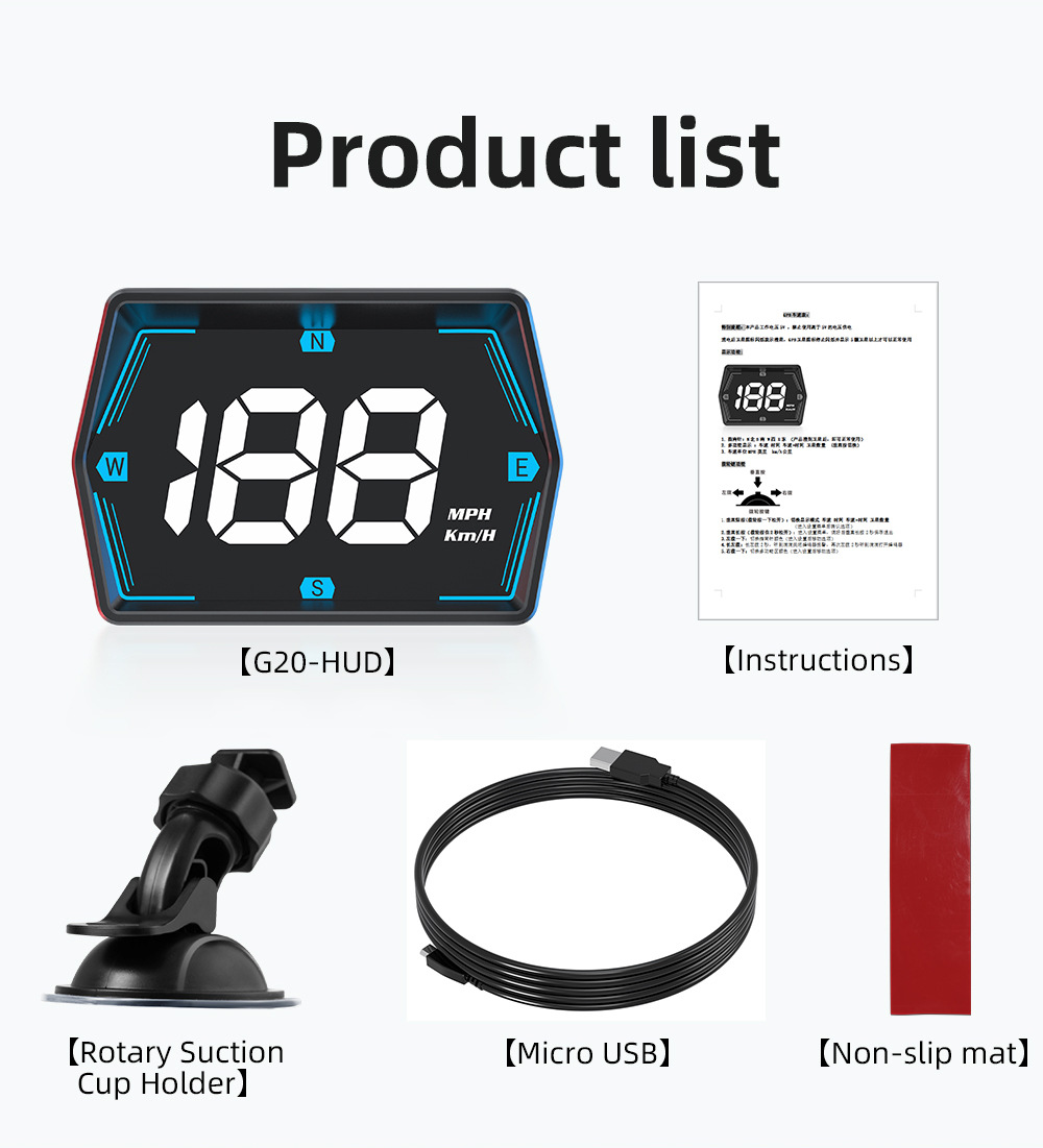 Car HUD Head-Up Display GPS Speed Compass USB Interface for Truck Bus