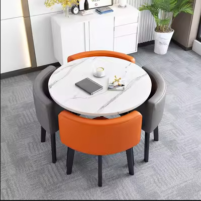 Simple Recepción y negociación pequeña mesa redonda mesa de recepción negociación reunión mesa de invitados y silla traje Oficina área de descanso mesa y silla combinación