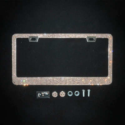 License plate holder/license plate holder, license plate frame, diamond-studded plastic license - square-hole-acrylic-diamond-champagne-color