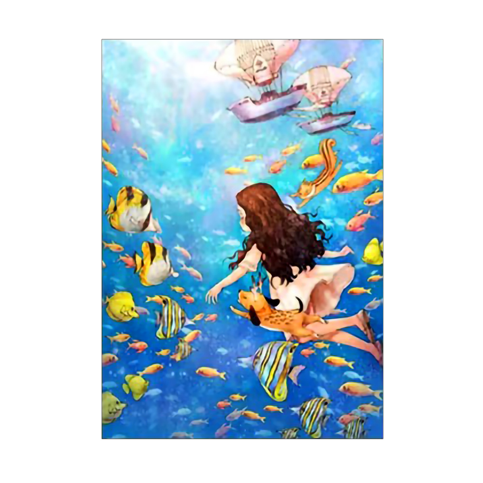 Mona Lisa bajo el mar real mundo chica dos pequeñas piezas de dibujos animados bordado cruzado diy material paquete fábrica al por mayor