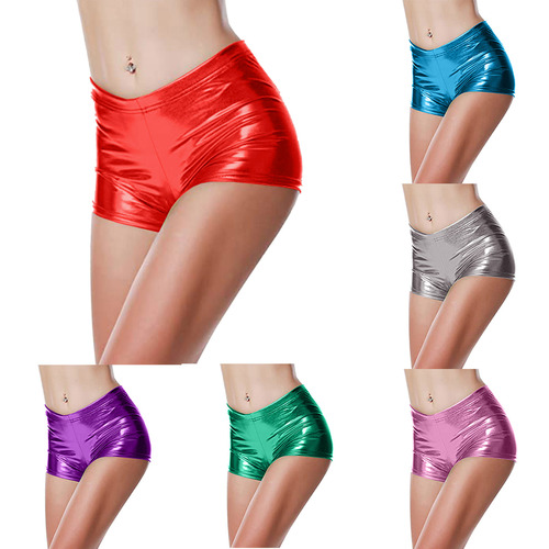 women girls gliter pu leather gogo dancers jazz dance shorts female activity stage paint sexy hot pants with elastic waist color hot stamping