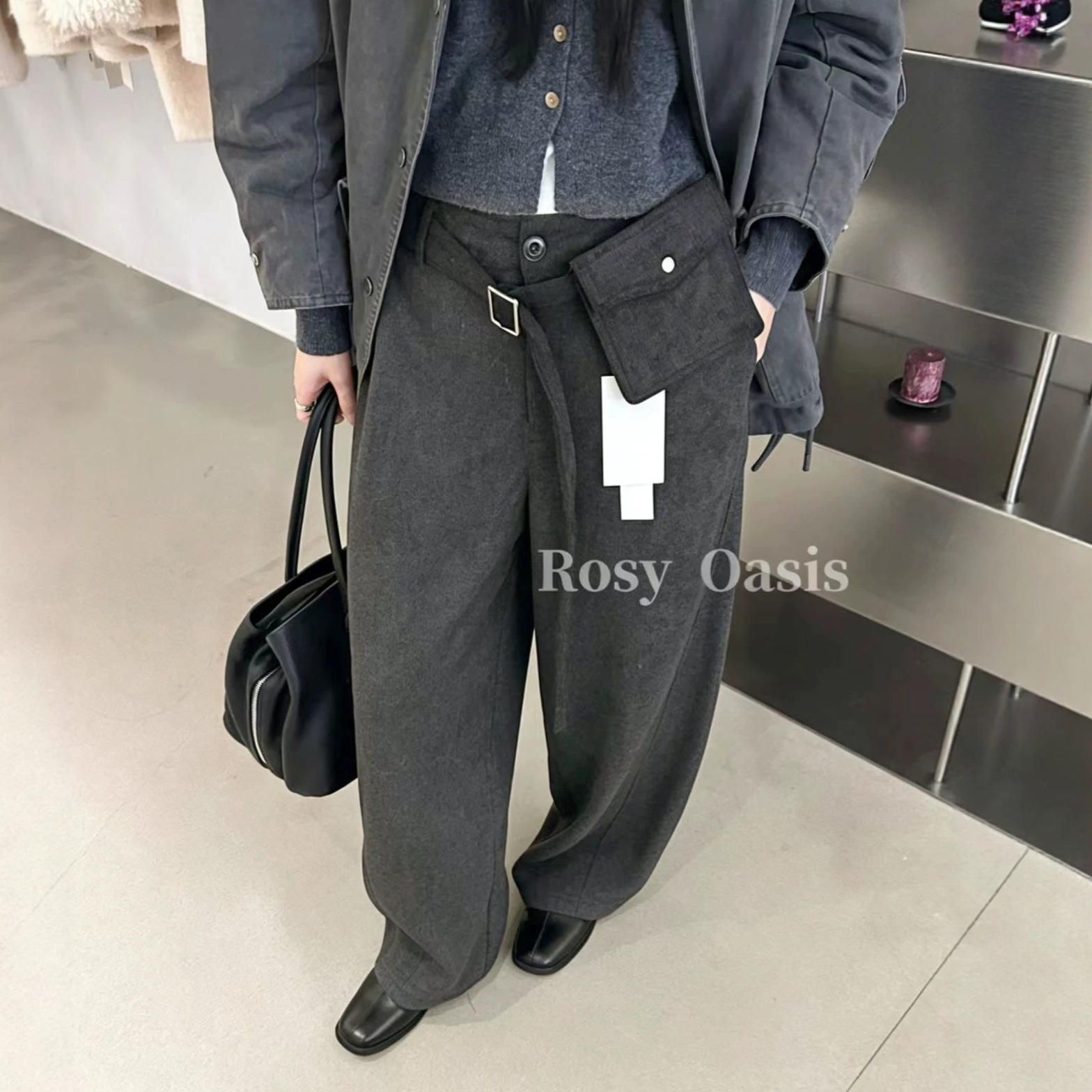 2025秋冬美式复古结构分割灯芯绒弯刀工装直筒休闲裤女腰包6M133