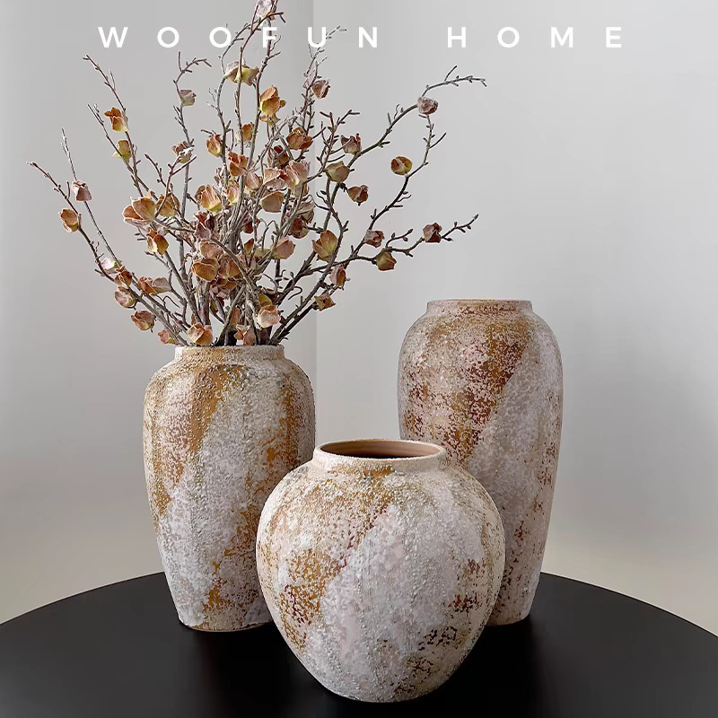 Ceramic Vase Decoration Living Room Flower Arrangement High Quality Retro Clay Pot Wabi Sabi Culture Coarse Pottery Dried Flowers Wholesale