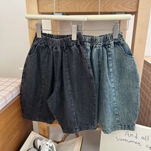 蒙田童装2025新款儿童弯刀牛仔老爹裤童套装男女童帅气春秋哈伦裤