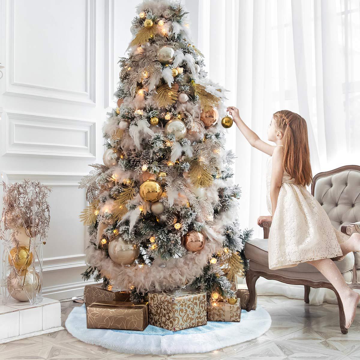 Amazon Navidad decoración azul coral terciopelo bordado letras copo de nieve árbol de Navidad árbol falda Decoración