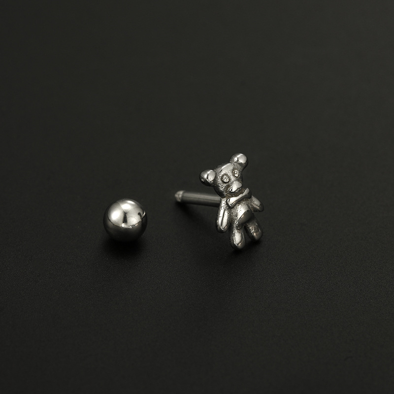 Stainless Steel Material Fashion Animal Bear Stainless Steel Plating Ear Studs 1 Piece