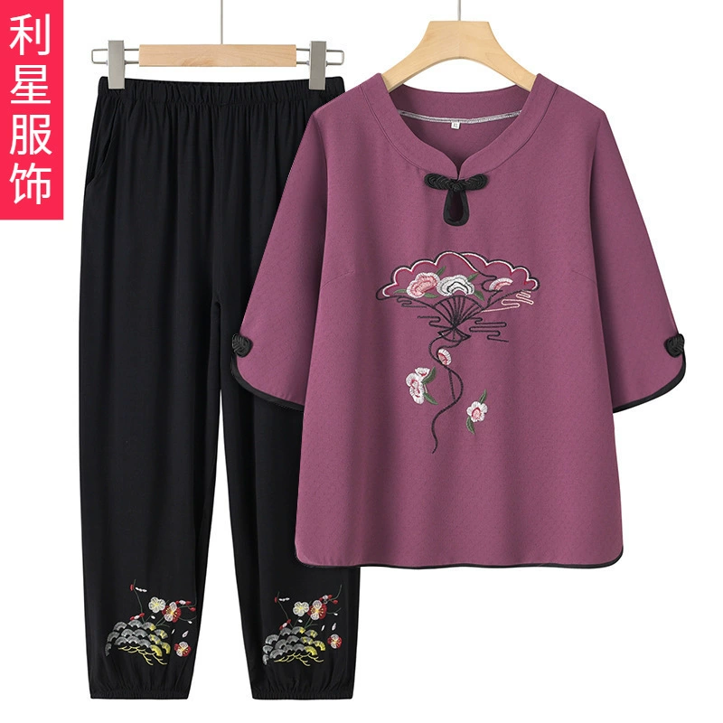 Весенняя и летняя одежда для людей среднего и пожилого возраста, одежда для бабушек из двух частей, одежда для пожилых людей, 60 лет, 70 лет, летний костюм для матери