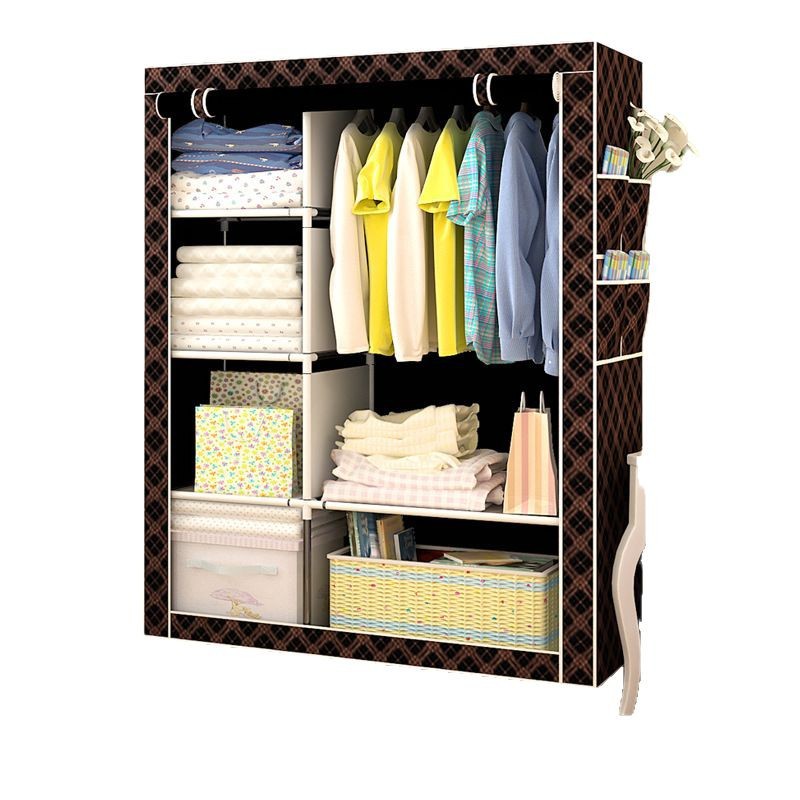 Armario simple tela marco de acero Individual Doble armario de almacenamiento simple moderno económico dormitorio montado armario