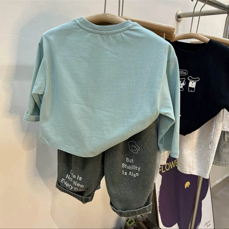 Spring children's cartoon long-sleeve, stickers for men and women, patch, T-shirt, loose fit, western style