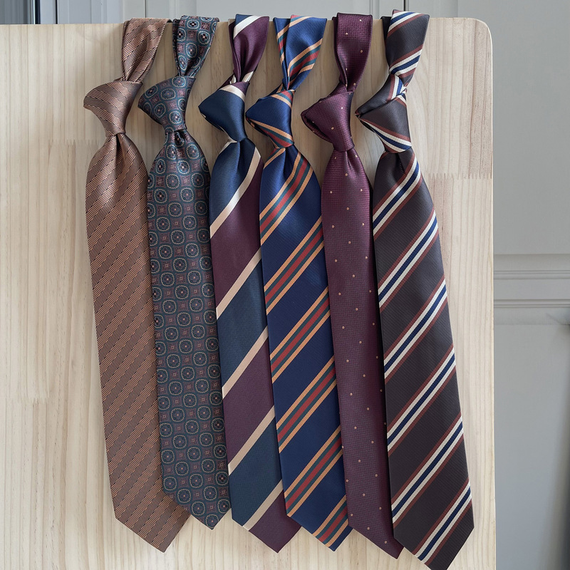 8cm Hand Tie Tie Men's Formal Business Suit Wedding Cashew Striped Wine Red Curry Groom Tie