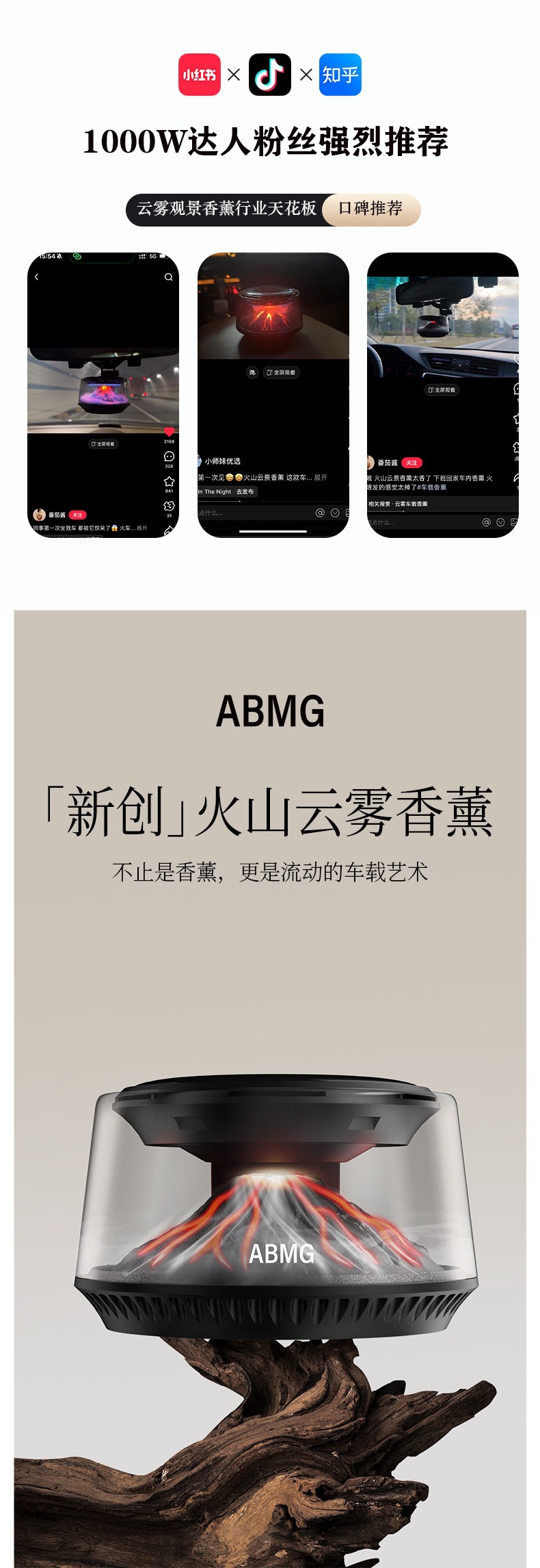 Abmg's First-Of-Its-Kind Volcano/Iceberg Cloud View Car Fragrance Diffuser, High-End Car Perfume, Car Decoration Accessory