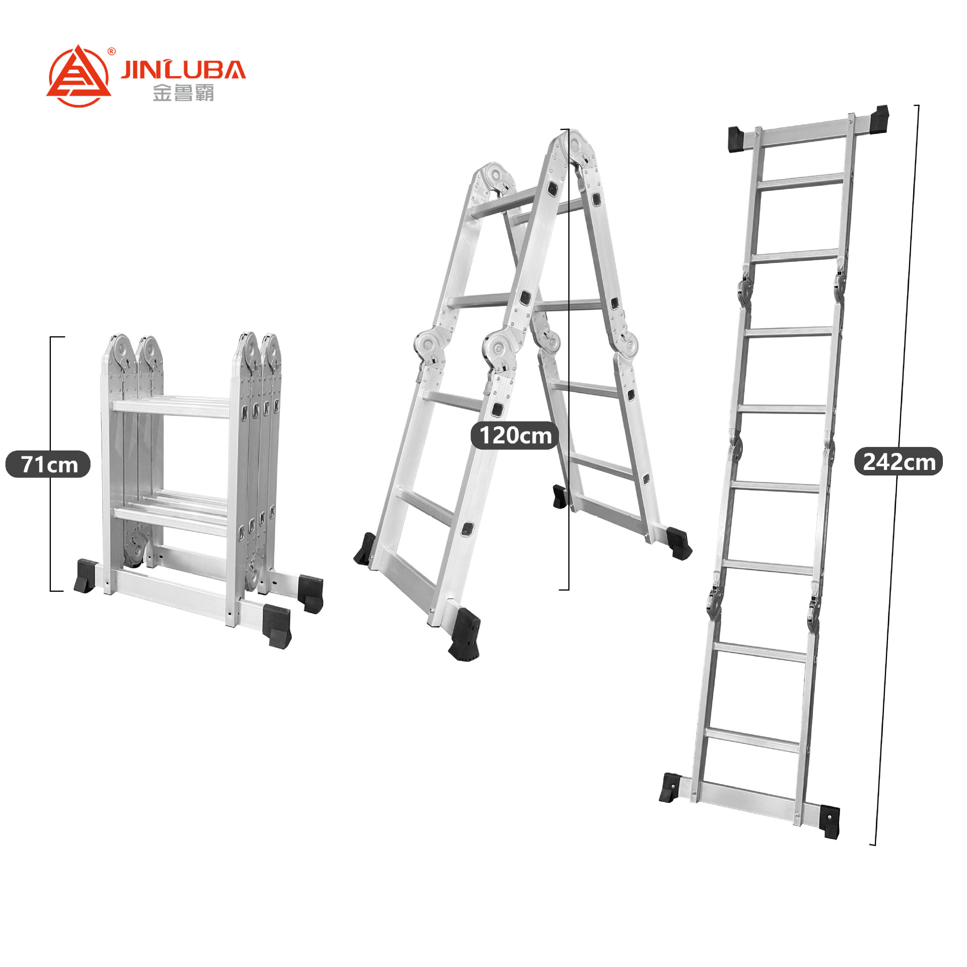 Jinluba Factory Escalera plegable de aleación de aluminio Escalera de cuatro pliegues Escalera telescópica Escalera de articulación recta al por mayor
