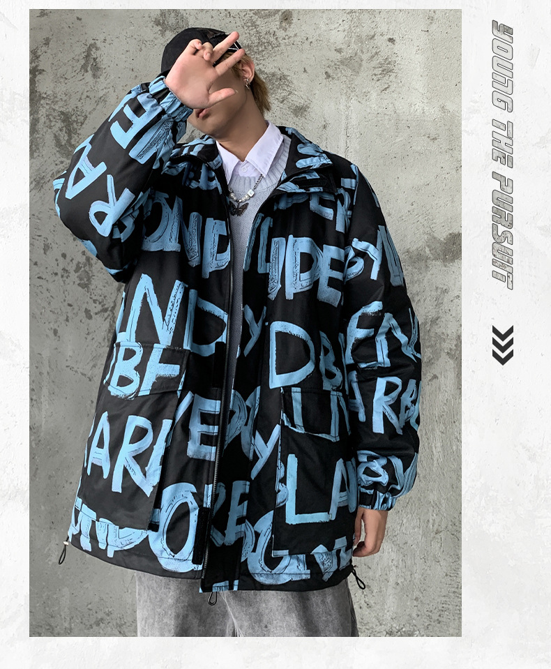 Men's Cotton Jacket With Letter Print Stylish Winter Coat_voghion.com