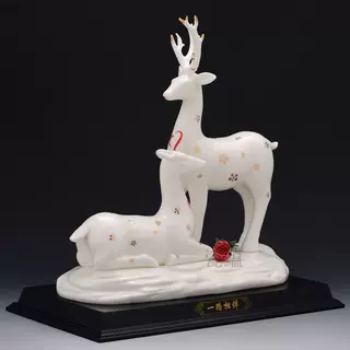 中式现代家居陶瓷动物梅花鹿摆件客厅玄关隔断酒柜电视柜装饰品