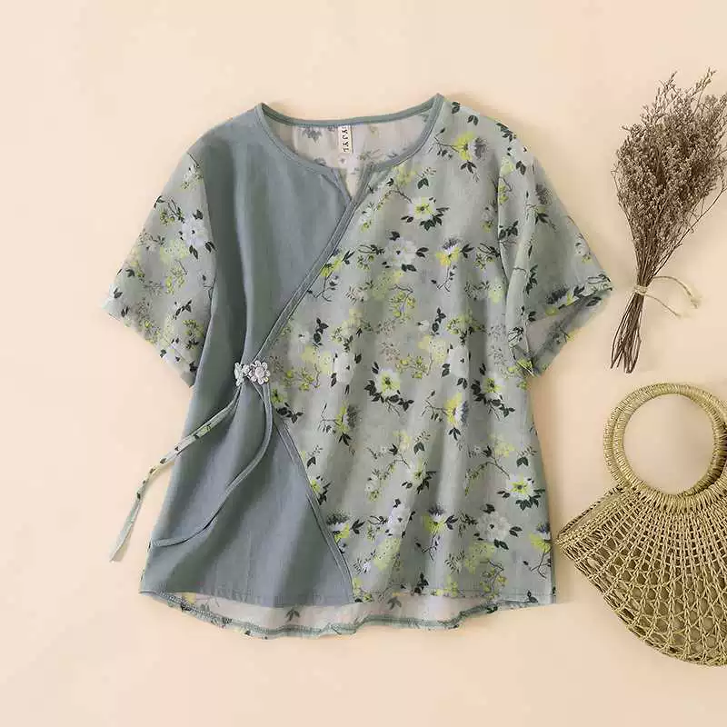 Короткая футболка с коротким рукавом, oversize, китайский стиль