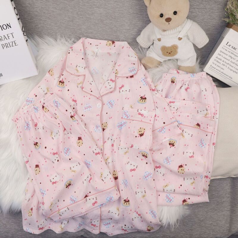 Cloud Cotton New Three-Piece Cartoon Pajama Set Sweet and Cute Short-Sleeve Shorts Cardigan Homewear Cloud Cotton New Three-Piece Cartoon Pajama Set Sweet and Cute Short-Sleeve Shorts Cardigan Homewear