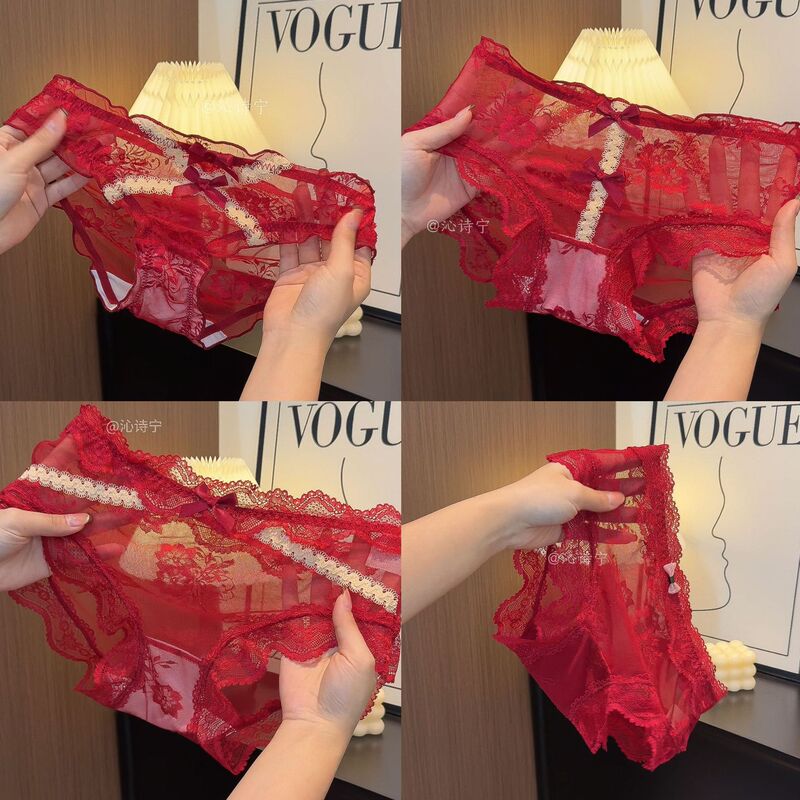 Lace Red Pet~ Year of the Horse Girls' Red Zodiac Year Sexy Underwear Women's Pure Desire Wedding New Year Briefs for Girls