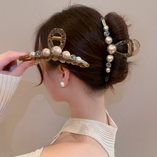气质轻奢闪钻珍珠发夹2024新款高级感抓夹后脑勺大号简约设计发饰
