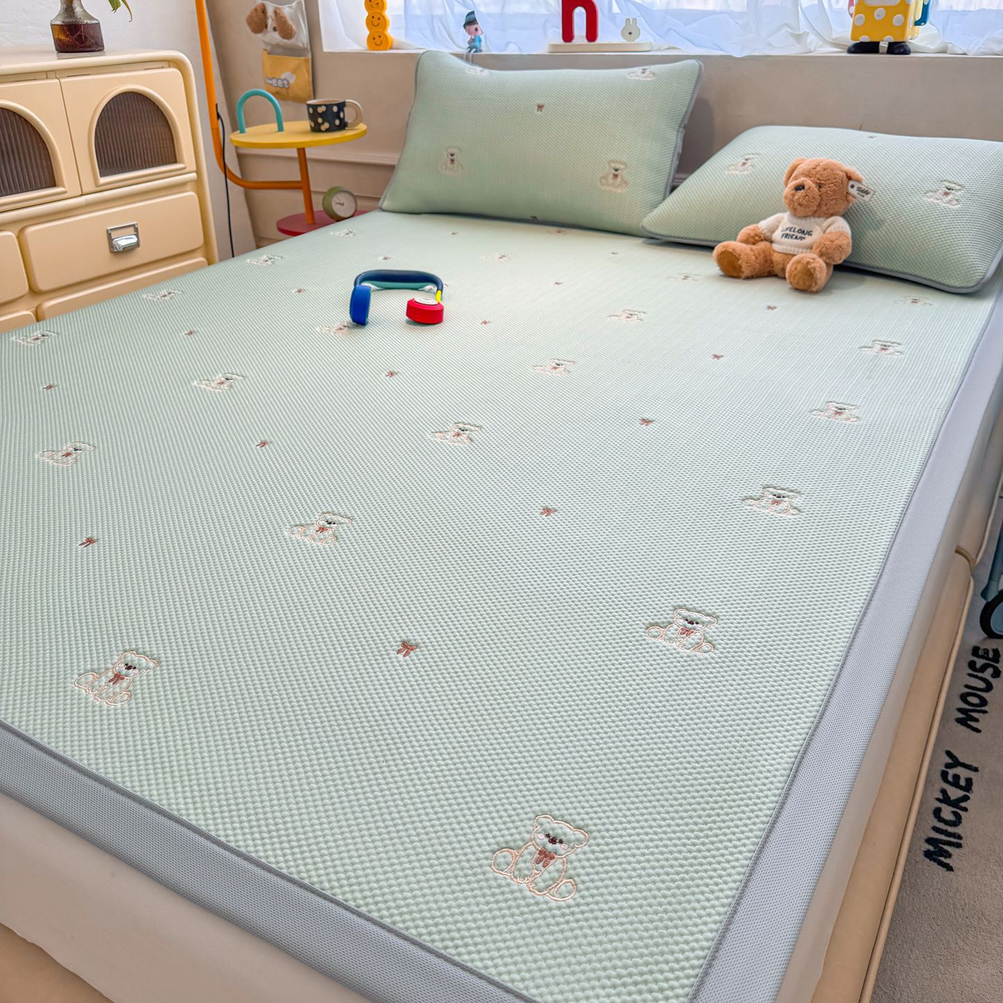 Madre e infante grado A PE polietileno bordado hielo estera de verano lavadible con máquina estera de aire acondicionado dormitorio estera de doble persona
