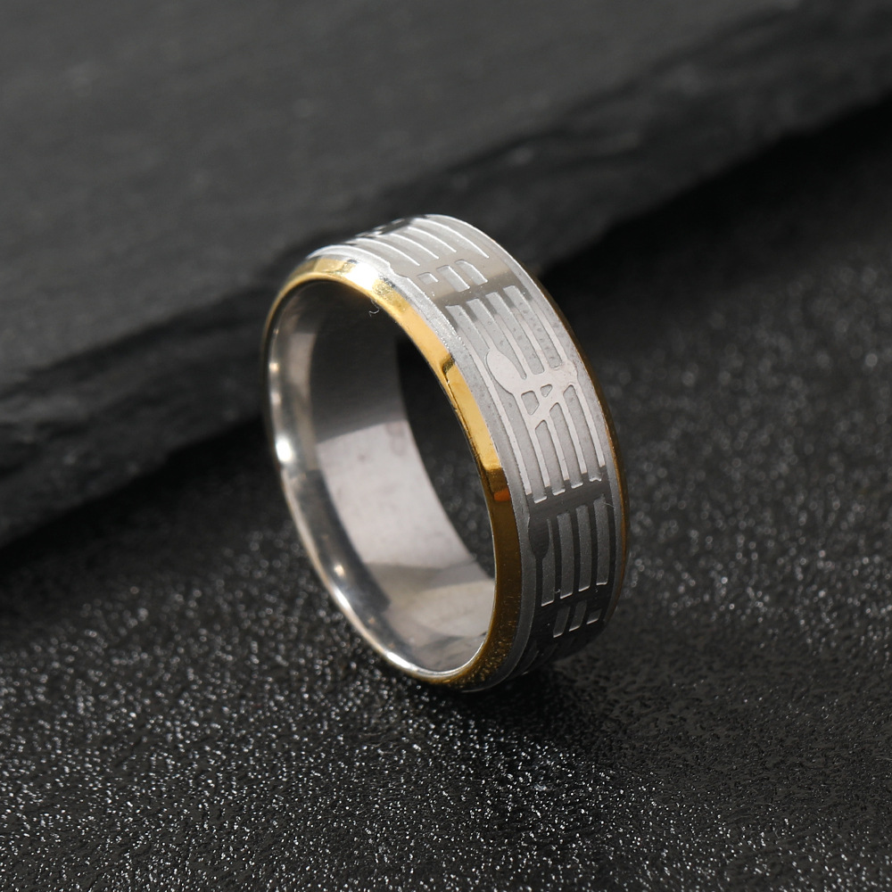 Estilo artístico transfronterizo corrosión piano notas anillo de acero de titanio de oro nicho diseño fabricante de joyas de acero inoxidable image 5