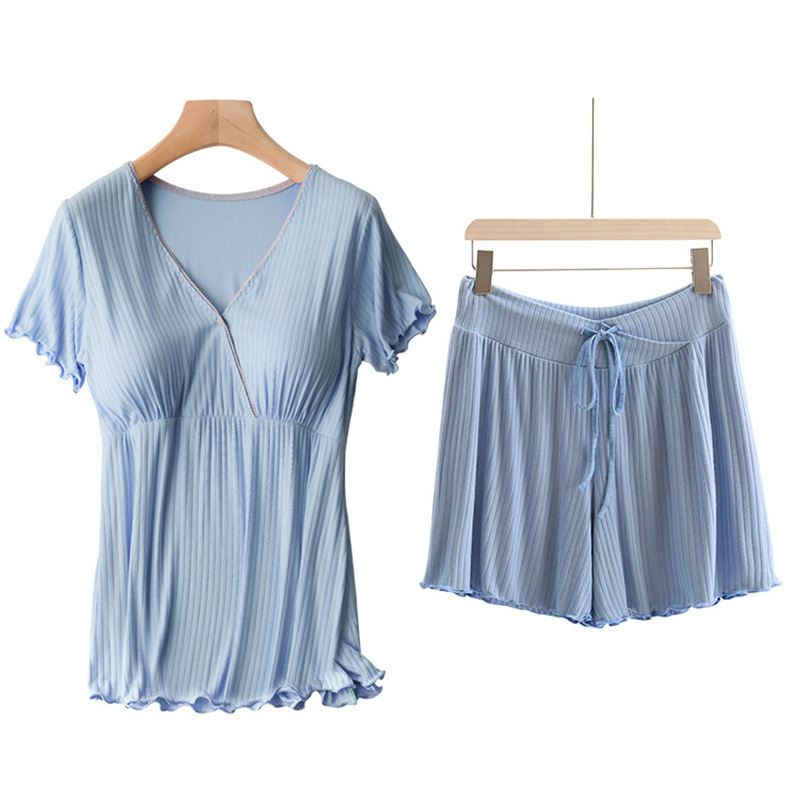 Luna Breastfeeding Short-sleeved Shorts Set Pregnant Women's Pajamas Summer Thin Postpartum Home Care Breastfeeding Set Luna Breastfeeding Short-sleeved Shorts Set Pregnant Women's Pajamas Summer Thin Postpartum Home Care Breastfeeding Set