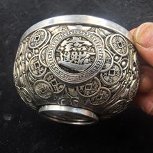 仿古做旧招财进宝铜碗古玩金属摆件铜器精雕碗合金福碗