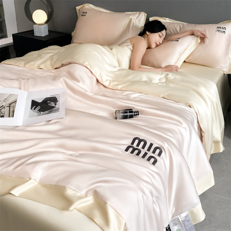 Summer High-End Ice Silk Embroidered Summer Cool Quilt Set of Four Machine Washable Silky Cool Feeling Thin Air-Conditioned Quilt Gift