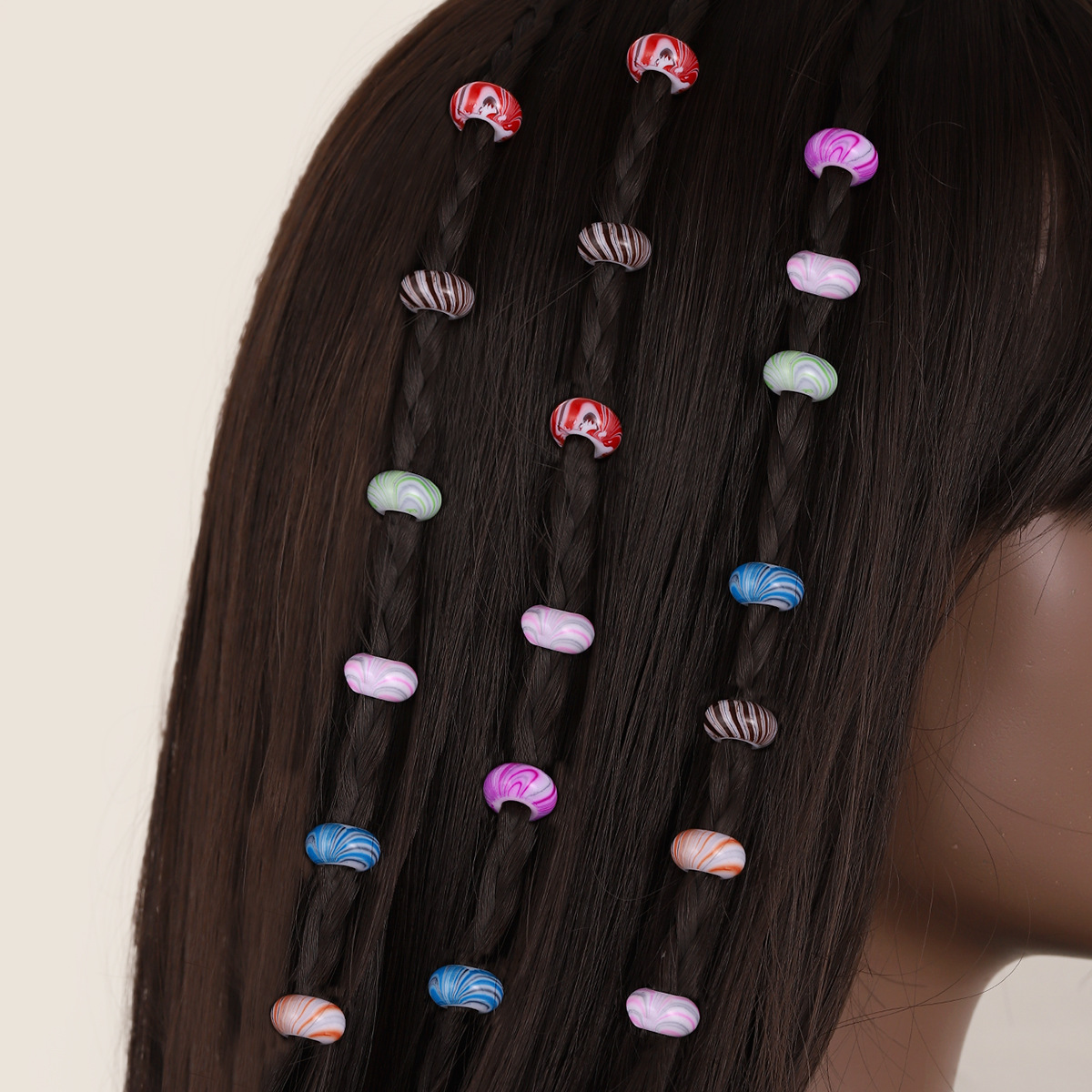 Nueva peluca sucia trenza joyería cuentas de pelo DIY redondo acrílico gran agujero de imitación de cerámica perlas sueltas de color de aceite cuentas de mano