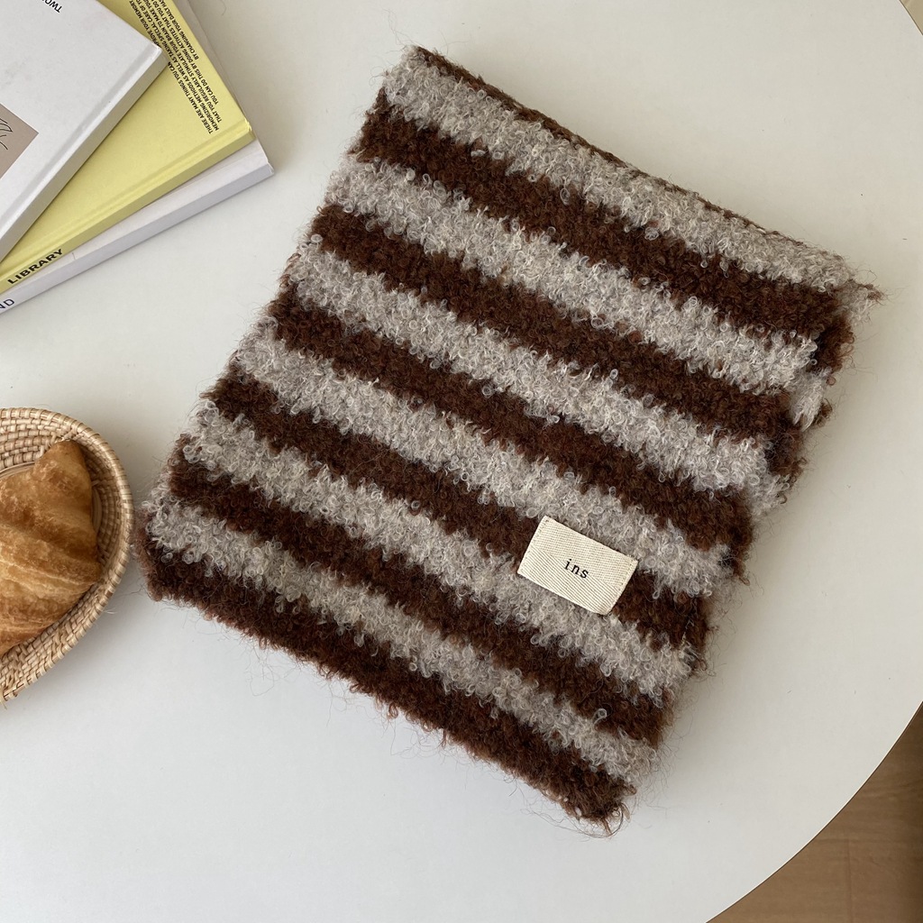 Gestreifter Strickschal Für Damen Und Herren Winter Luxus Warm_voghion.com