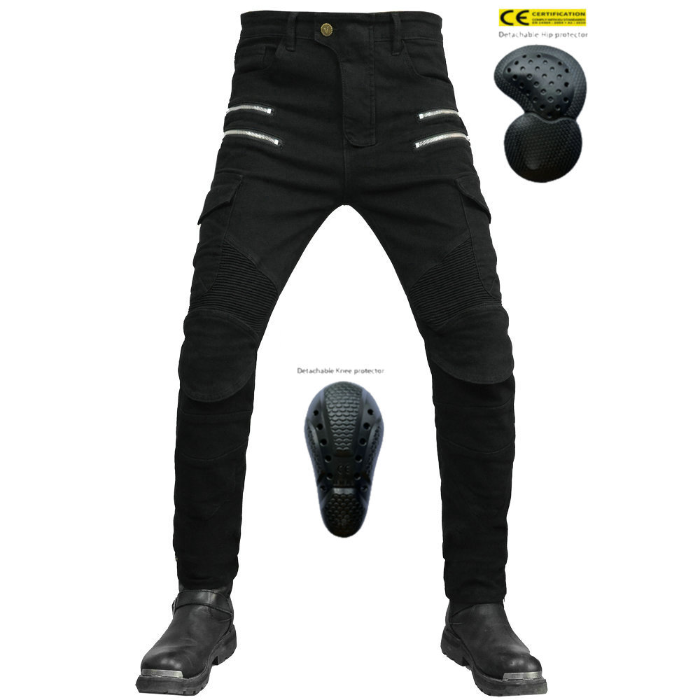 Pantalones vaqueros de la motocicleta de los hombres multi-Bolsa de ropa de trabajo pantalones de montar retro Cuatro Estaciones cremallera elástica off-road anti-caída Pantalones