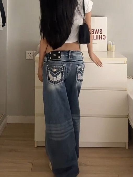 Women's Rhinestone Embroidered Jeans - Heavy-duty Denim Trousers_voghion.com