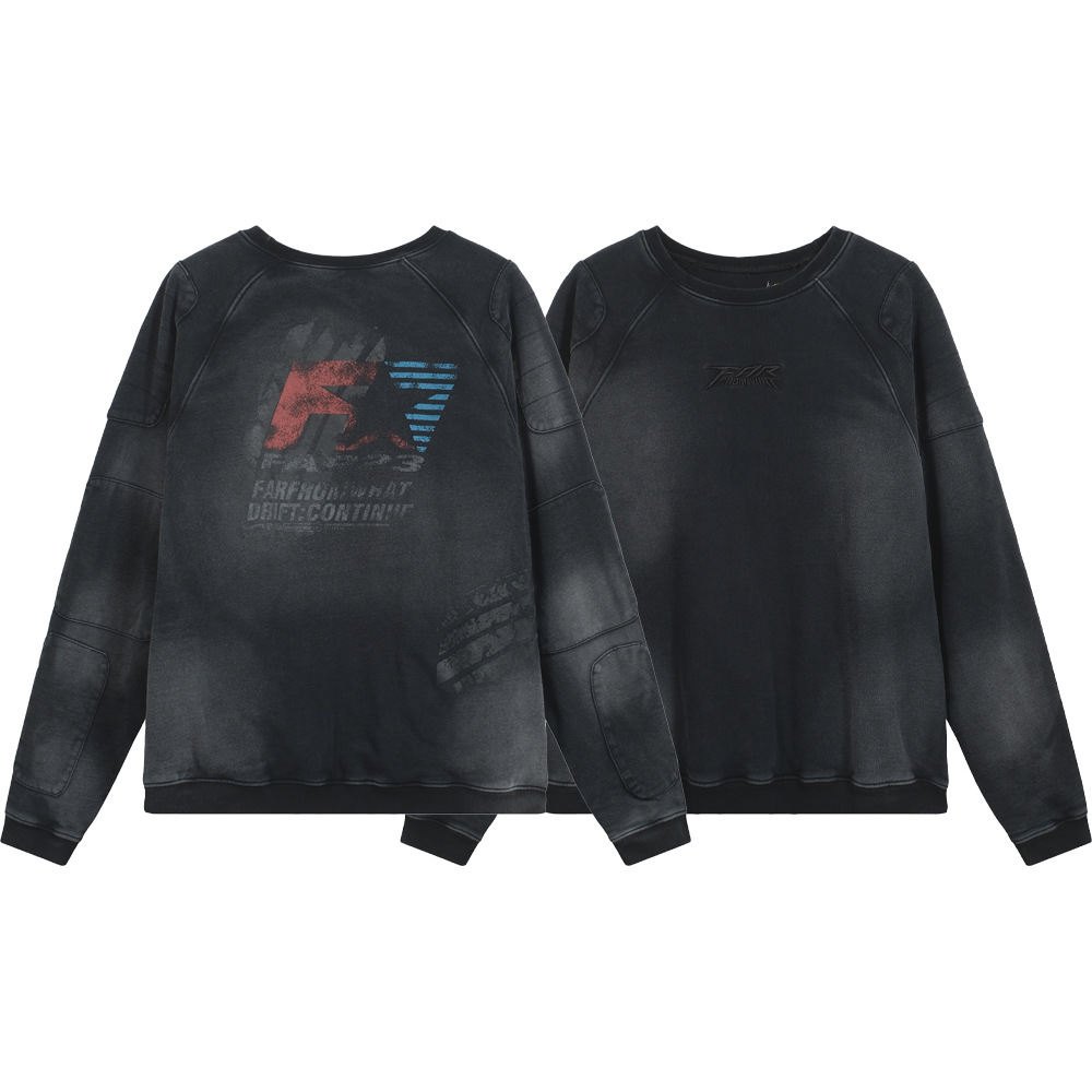 FarArchive23aw de alta calidad limpia lavados con agua de carreras impresión de hombro bordado de cuello redondo de moda nicho chaqueta