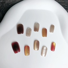 秋冬焦糖拿鐵琥珀貓眼穿戴甲咖色深棕色氛圍感美甲貼片