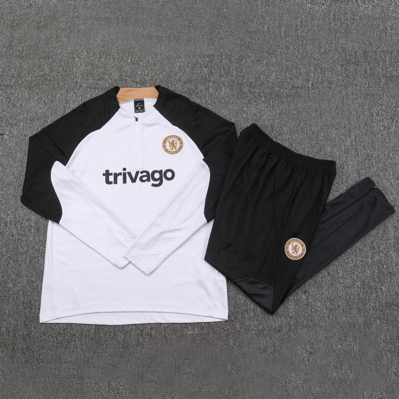 2324 Chelsea blanco Manchester United gris Arsenal Barcelona manga larga fútbol medio cremallera traje de entrenamiento lote
