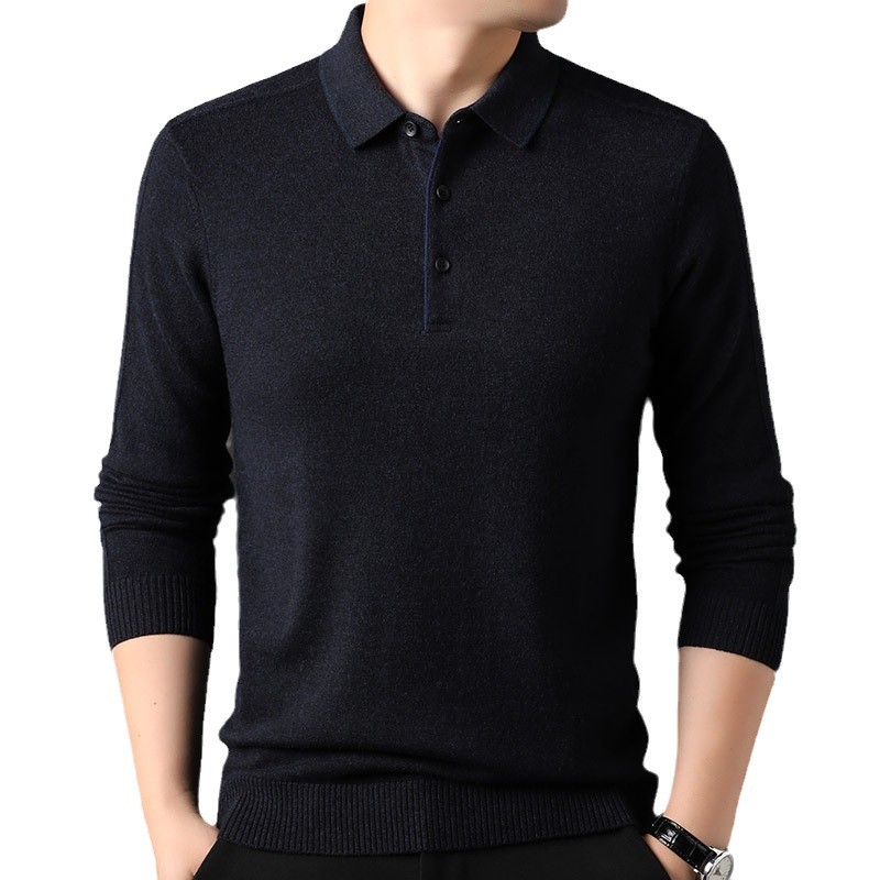 100 순수 양모 스웨터 남자 옷깃 스웨터 뉴 푸위안 스웨터 올 매치 니티드베이스 셔츠 탑