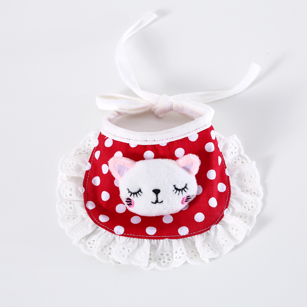 Mascota gato cachorro de dibujos animados Polka Dot Plaid encaje oso pequeño pato amarillo babero puro algodón lindo babero collar conejo
