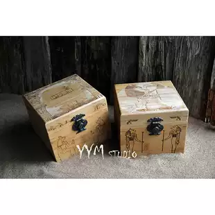 Короб для хранения голов BJD резной с отделкой подарочный кошка и фараон