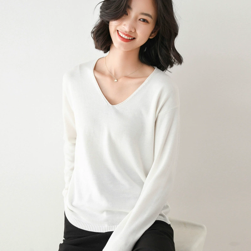Women's Polyester Pullover (Brand) Slim Long-Sleeve Sweater, Round & V-Neck, Commuting Style