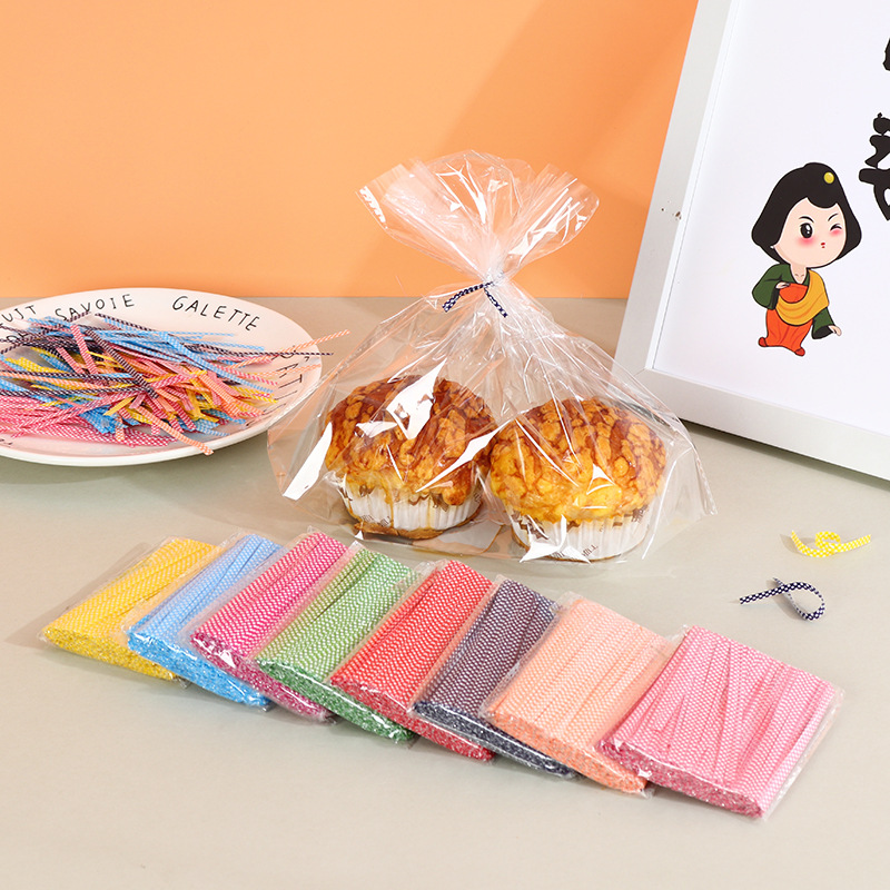 Color Polka Dot tie alambre hornear lazo de sellado 6 regalo de color recubierto de plástico tira de lazo cuerda de lazo de pan 10cm Alambre de hierro