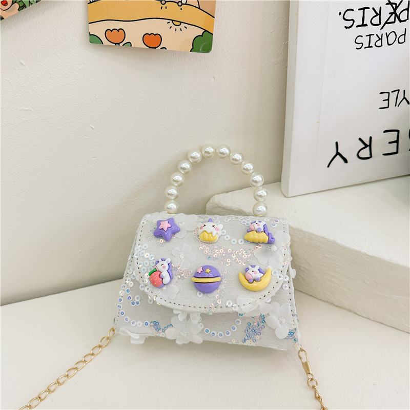 Nueva princesa de dibujos animados bolsos infantiles lindos bolsos de arco de moda chica perla bolsos de hombro