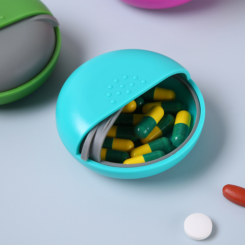 彩色便携圆形旋转单格药盒旅行家居小药盒耳机绕线盒可爱收纳盒