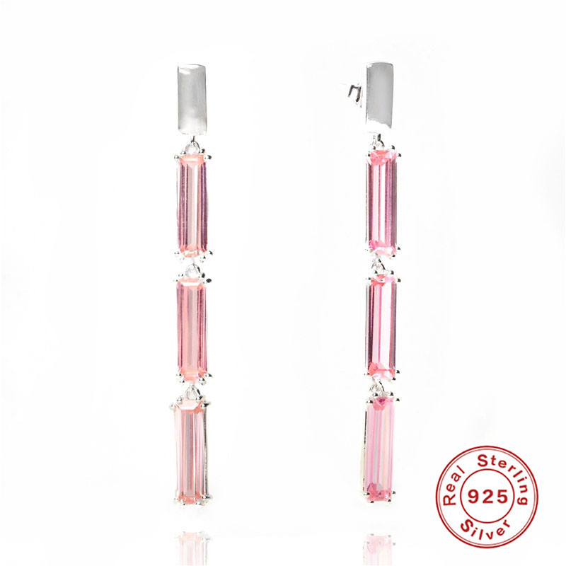 1 Pair 925 Sterling Silver Zircon Geometric Drop Earrings display picture 6