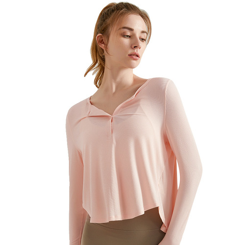 Autumn yoga clothing top long-sleeved loose quick-drying breathable threaded fabric running fitness outer yoga cover-up for women