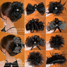 超仙羽毛花朵抓夹公主头发夹女后脑勺大号鲨鱼夹子高级感夏天发饰